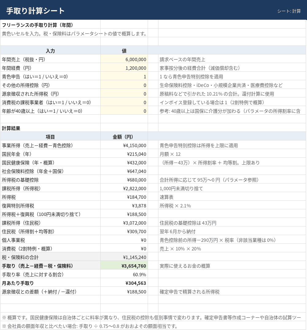 手取り計算シミュレーター(2026年分対応)