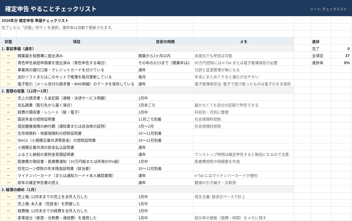 確定申告準備キット